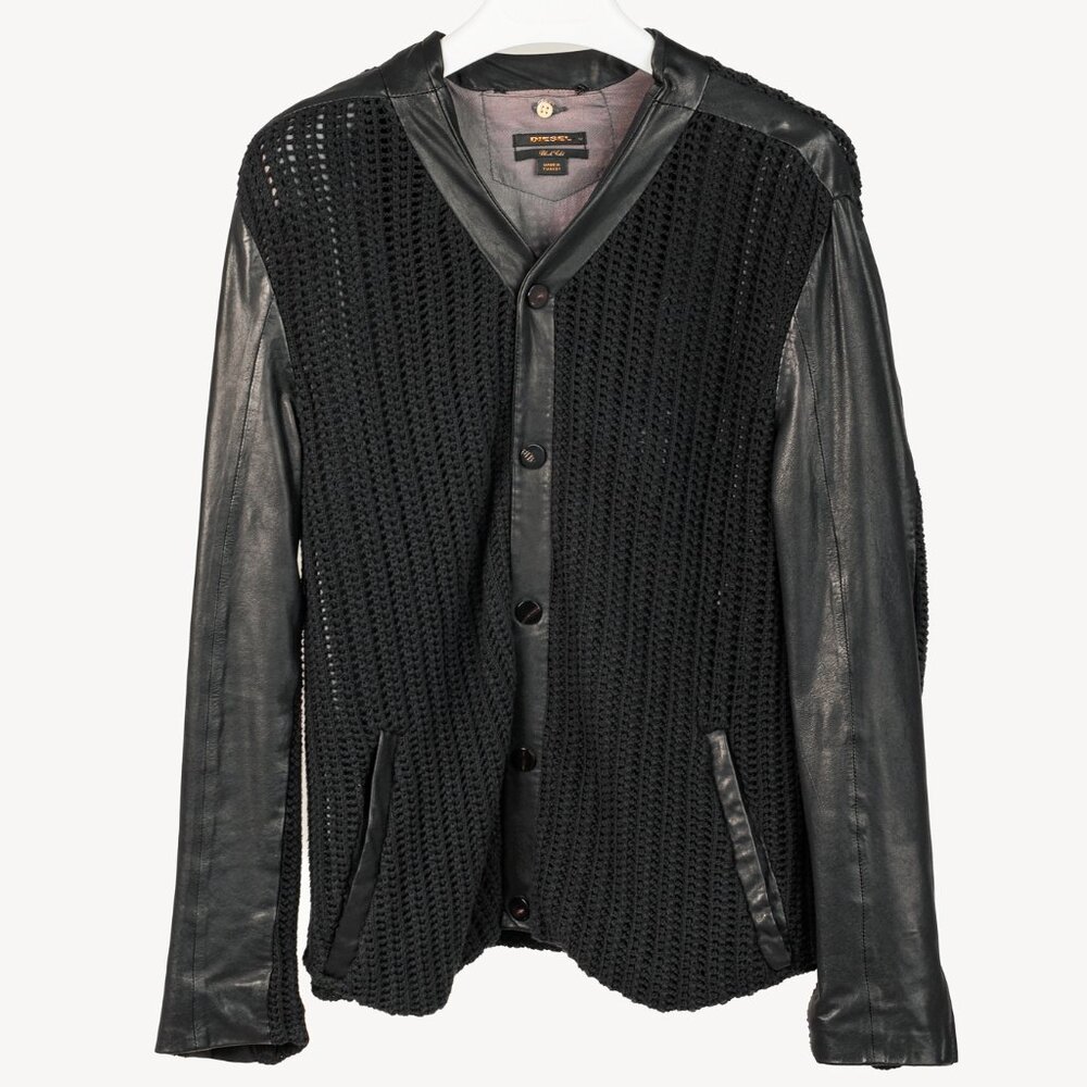 Diesel Black Gold Black Mixed-Media Leather Bomber Jacket